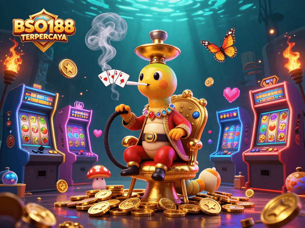 Experience the excitement of BSO188 TERPERCAYA with a vibrant 3D casino scene full of slot games and charm.