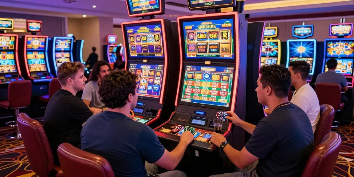 Experience the excitement of bonus buy slots at https://cocomaya.co.uk with players engaging in strategies in a vibrant casino atmosphere.