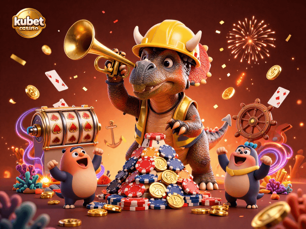 Experience the excitement of kubet casino with this dynamic 3D illustration celebrating gaming and thrills.