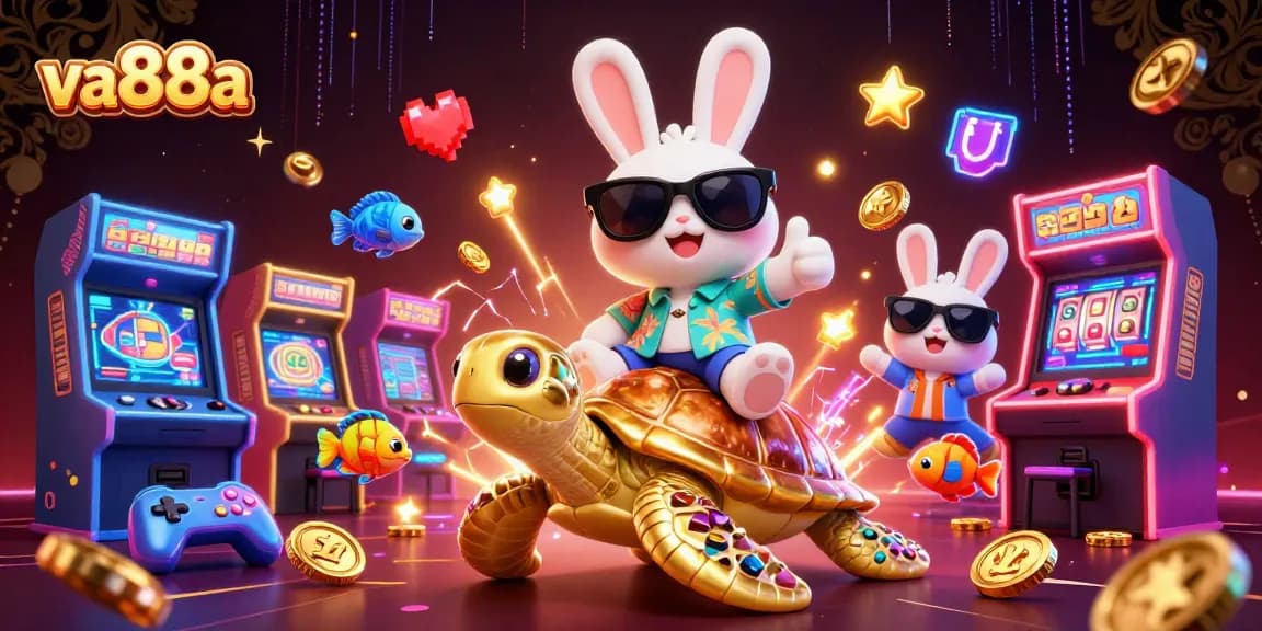 Play exciting games at va88a with the vibrant lucky rabbit and golden turtle, capturing the fun of online casinos.