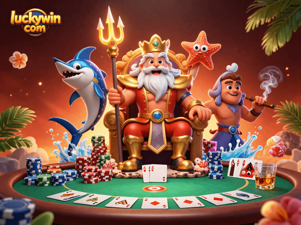 Experience thrilling gameplay with luckywin com's vibrant 3D casino scene featuring poker action.
