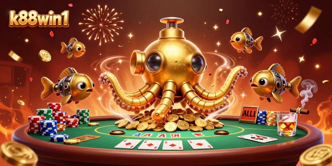 Engage in thrilling games at k88win1 featuring vibrant casino characters amidst sparkling chips and golden coins.