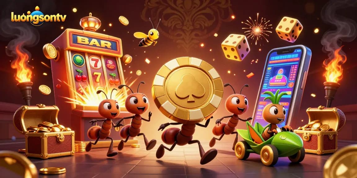 Engage in thrilling gaming adventures with luongsontv featuring ants heisting a giant poker chip.