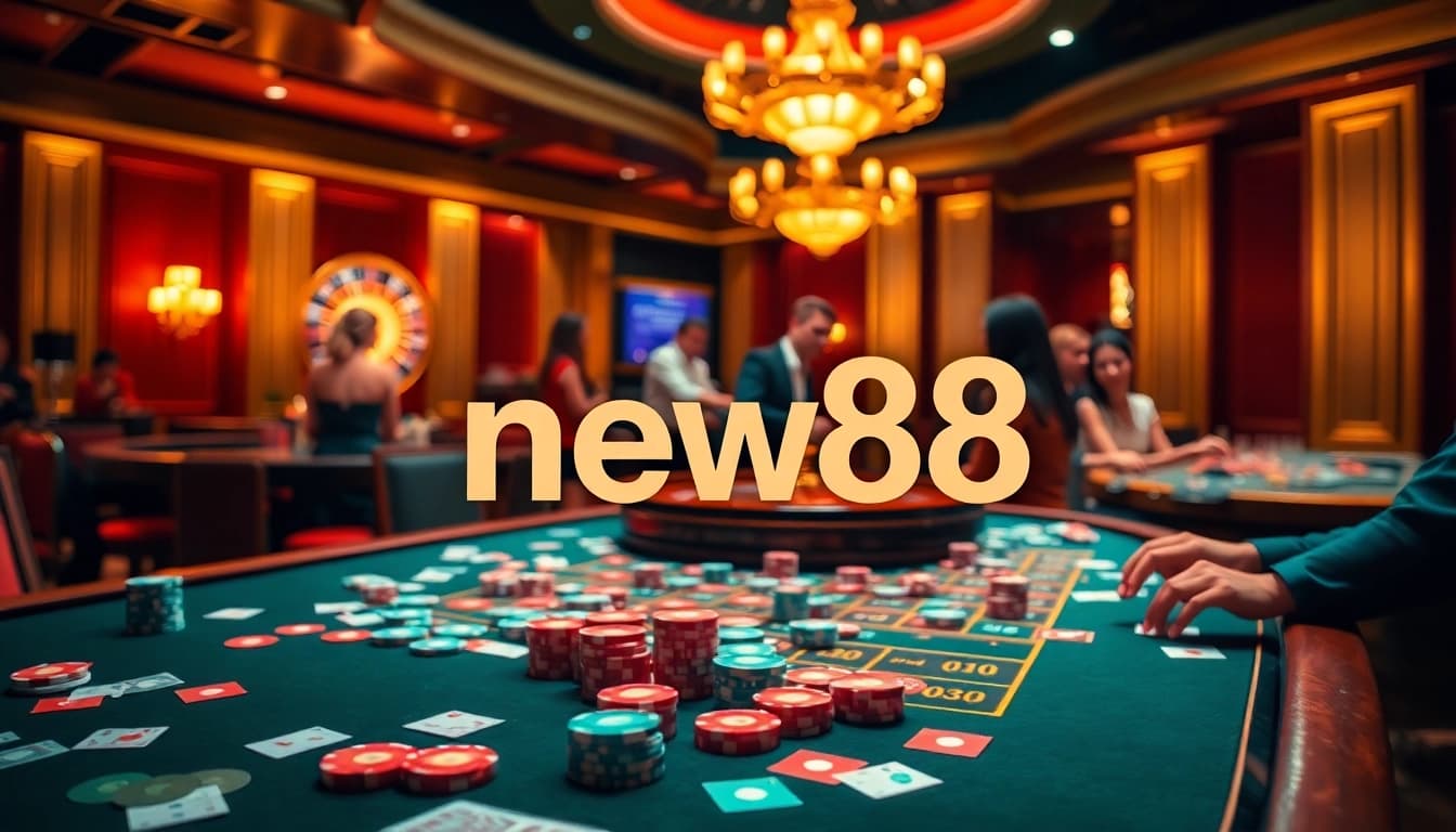 new88 casino players engaging at a vibrant roulette table with colorful chips