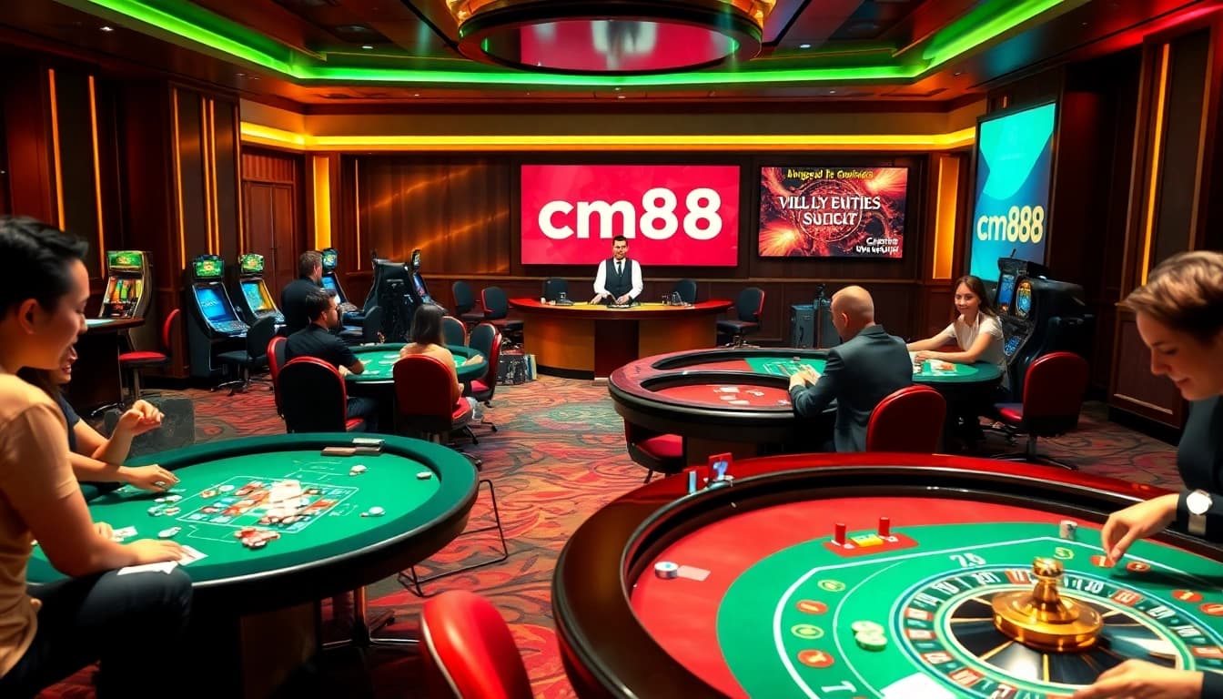 Experience thrilling gaming at cm88.com with vibrant casino tables and excited players.