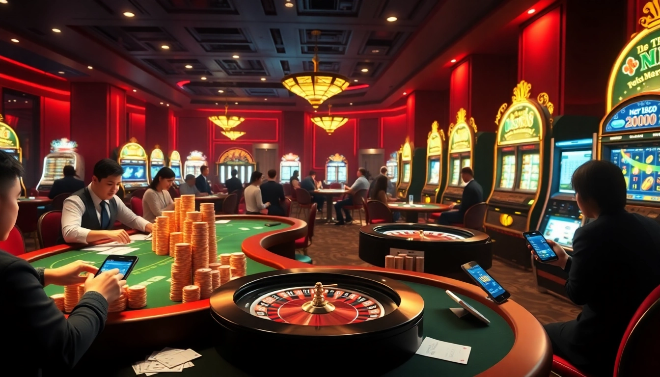 Experience thrilling games at new88's vibrant online casino atmosphere with poker and slot machines.