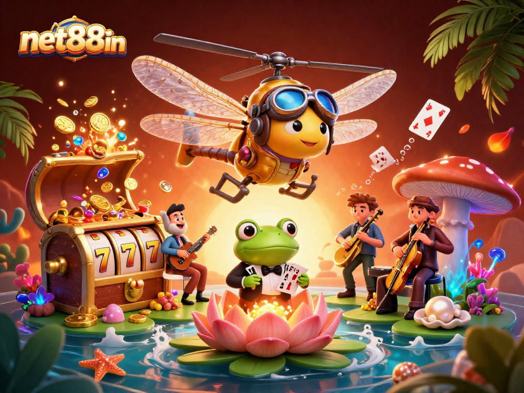 Experience the exhilarating action at net88in with a lively casino scene featuring unique characters.