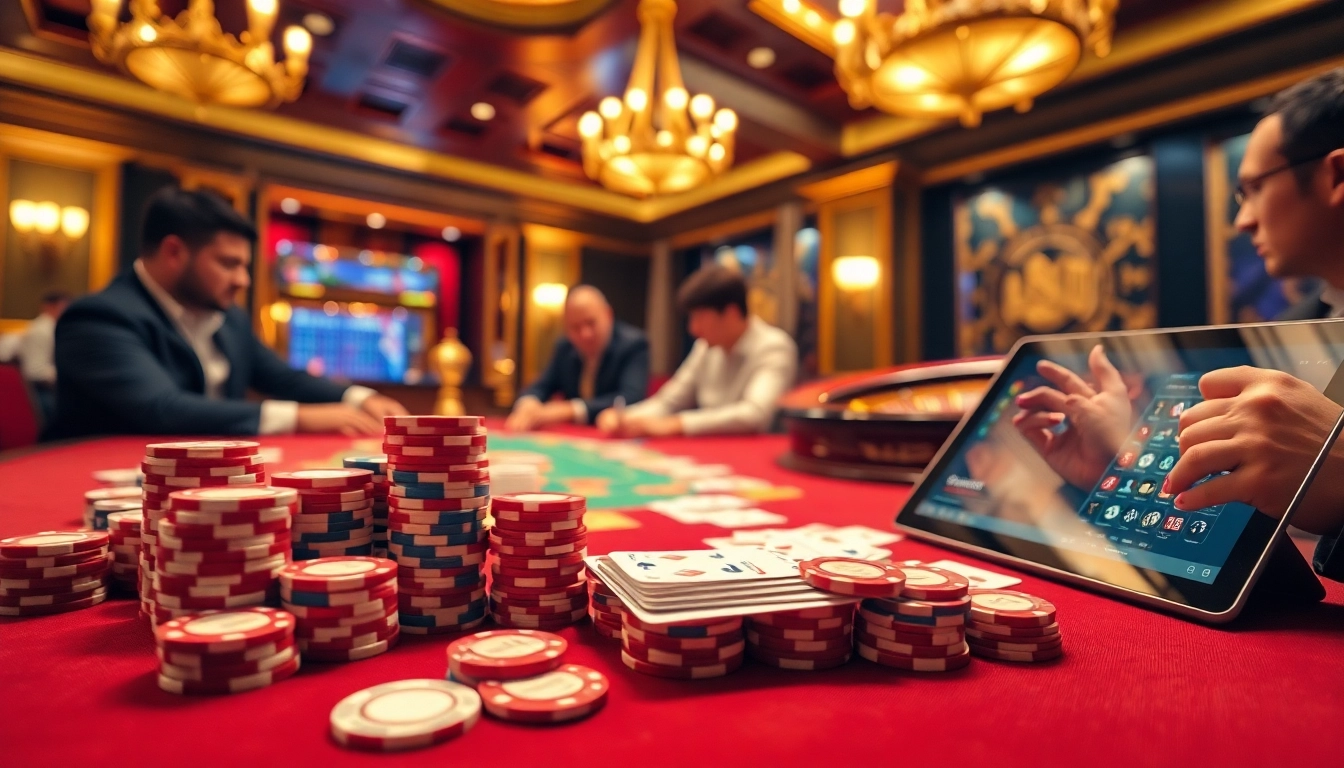 Engaging scene of players at a poker table with shbet-themed elements, capturing casino excitement.