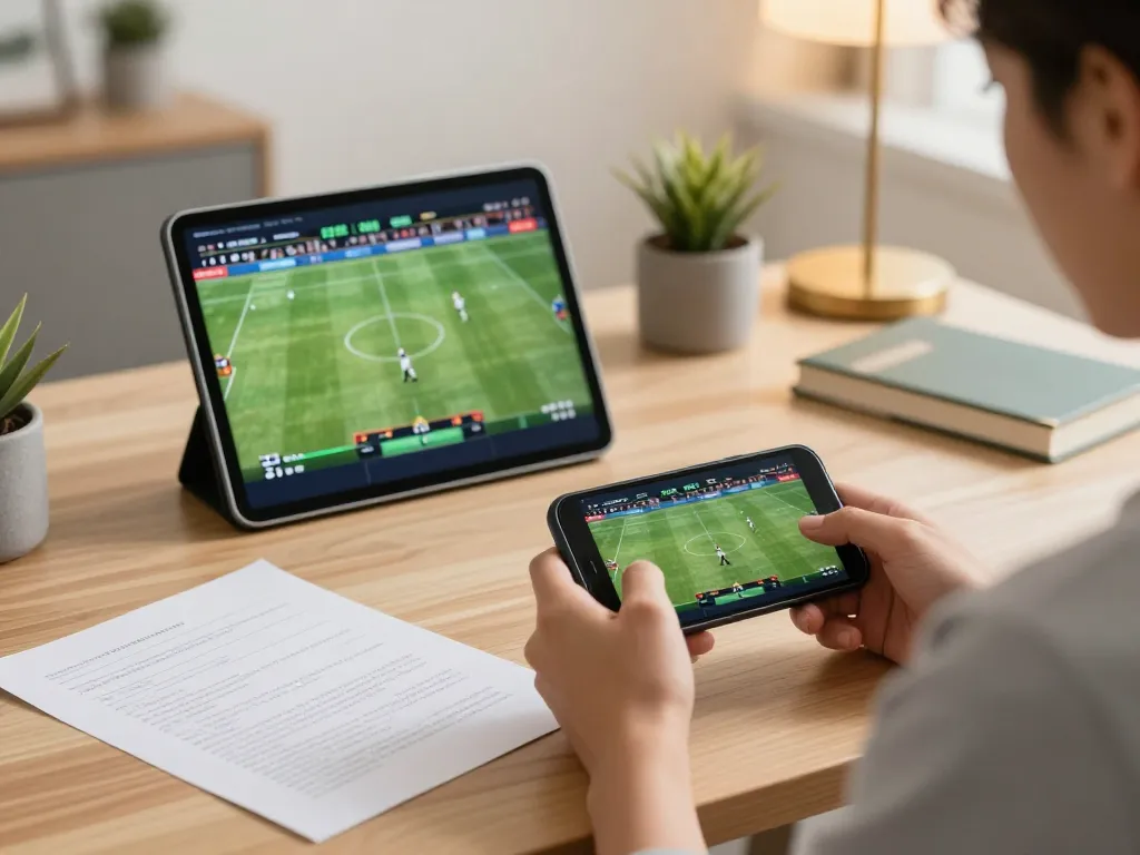 Engaging in sports betting on ok8386 platform using a smartphone while focusing on live sports game.