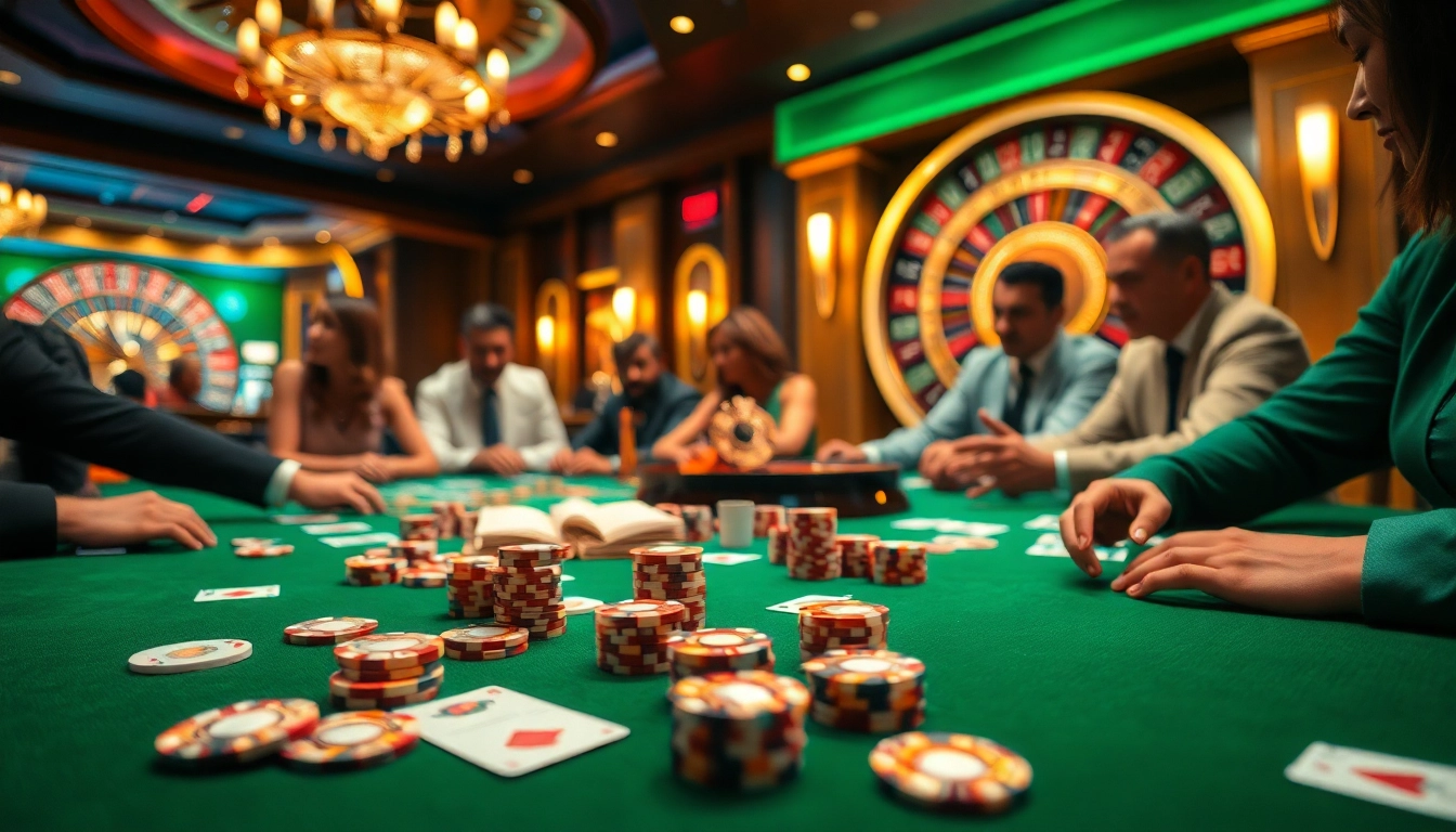 Exciting casino action at https://8day.reisen/ with poker chips, cards, and a roulette wheel.
