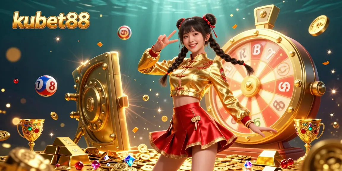Engage with exciting kubet88 gameplay featuring a vibrant Asian woman celebrating amidst glittering casino elements.