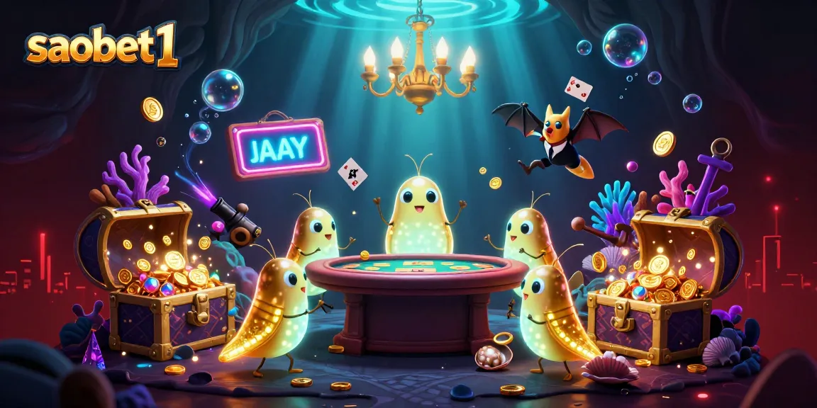 Experience excitement at saobet1 with glowworms lighting a vibrant casino scene featuring treasure and games.