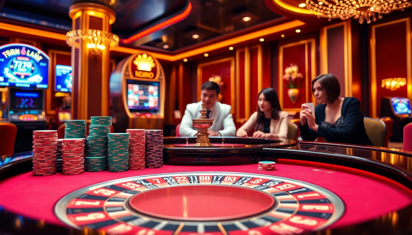 Experience gaming thrills at 99OK trang chủ with vibrant casino visuals showcasing roulette and poker.