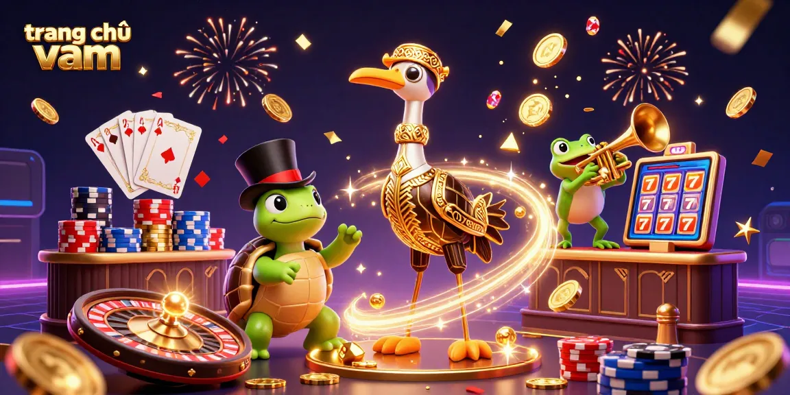 Play thrilling games at trang chủ vmax with golden coins and excitement at a lively casino scene.