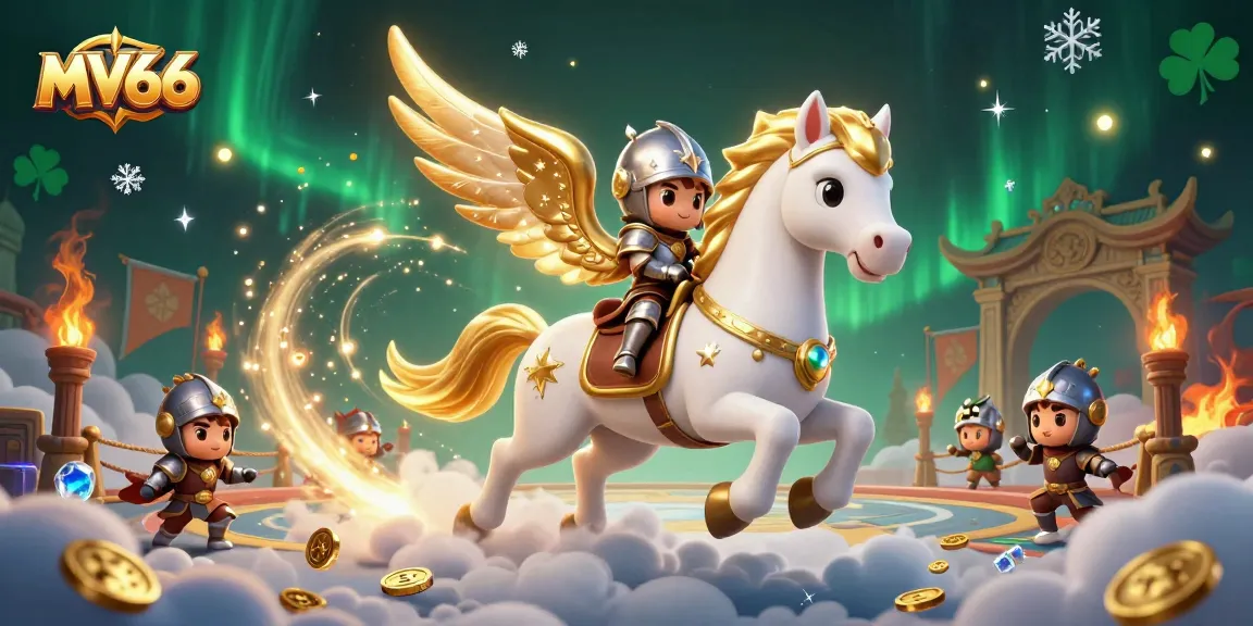 Experience the thrill of MV66 as a celestial horse and knight conquer the casino realm.