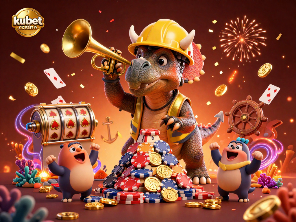 Experience the excitement of kubet casino with this dynamic 3D illustration celebrating gaming and thrills.