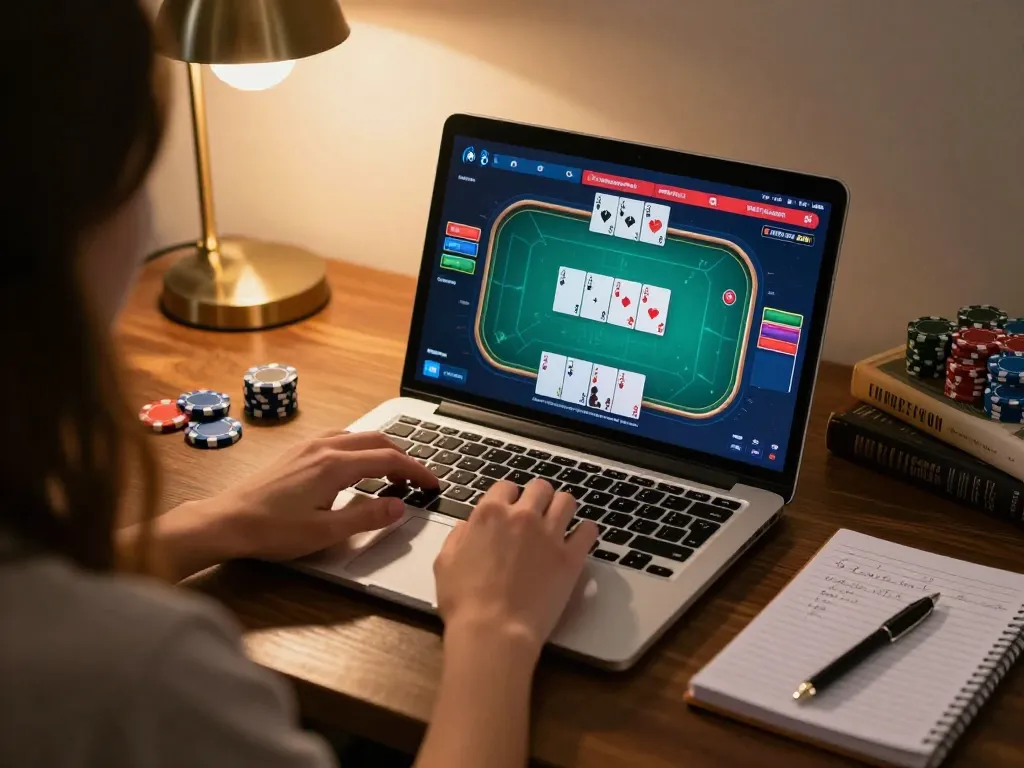 Engaging online poker session featuring top game bài đổi thưởng with cozy gaming setup