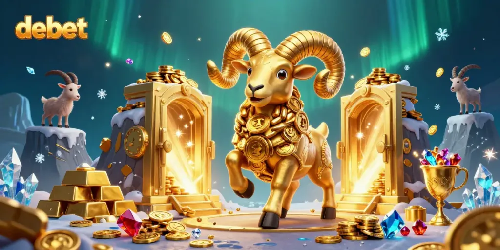 Engage with debet's thrilling gaming environment showcasing a golden ram charging towards fortune.