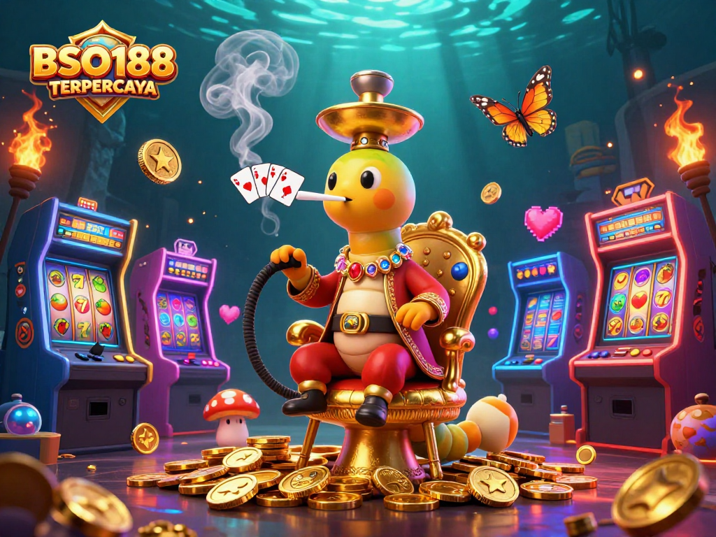 Experience the excitement of BSO188 TERPERCAYA with a vibrant 3D casino scene full of slot games and charm.