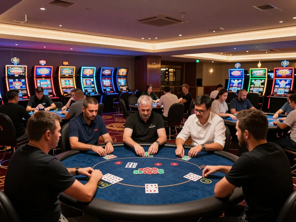 Experience the luxury of playing at Trang Chủ O8 in a vibrant casino setting with engaged players.