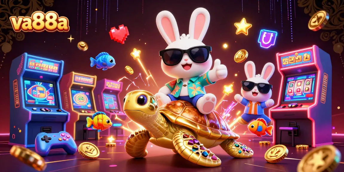 Play exciting games at va88a with the vibrant lucky rabbit and golden turtle, capturing the fun of online casinos.
