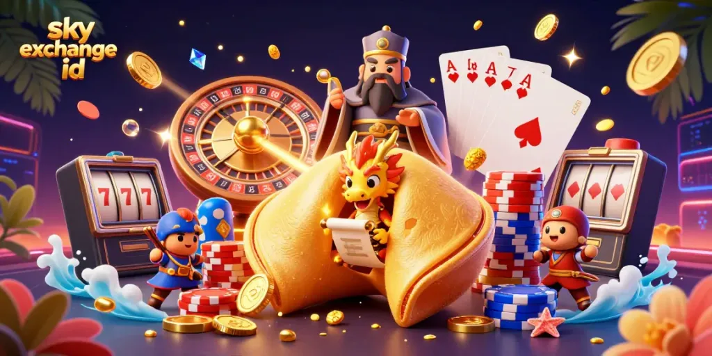 Engage with the thrilling world of Sky Exchange ID through a vibrant illustration of fortune and excitement, showcasing classic casino elements.
