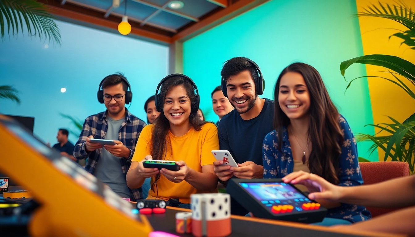 Dynamic scene showcasing 399W online betting platform with diverse users engaging in casual gaming and sound experiences.