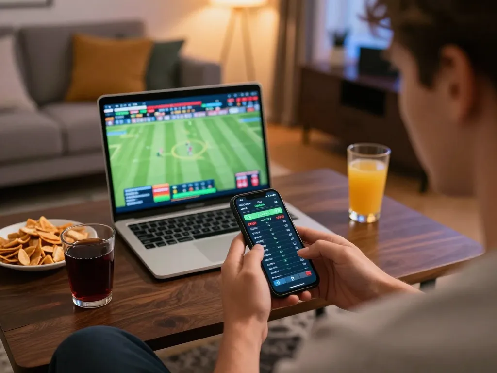 Experience dynamic sports betting with sunwin on smartphone, presenting live odds in a stylish home setting