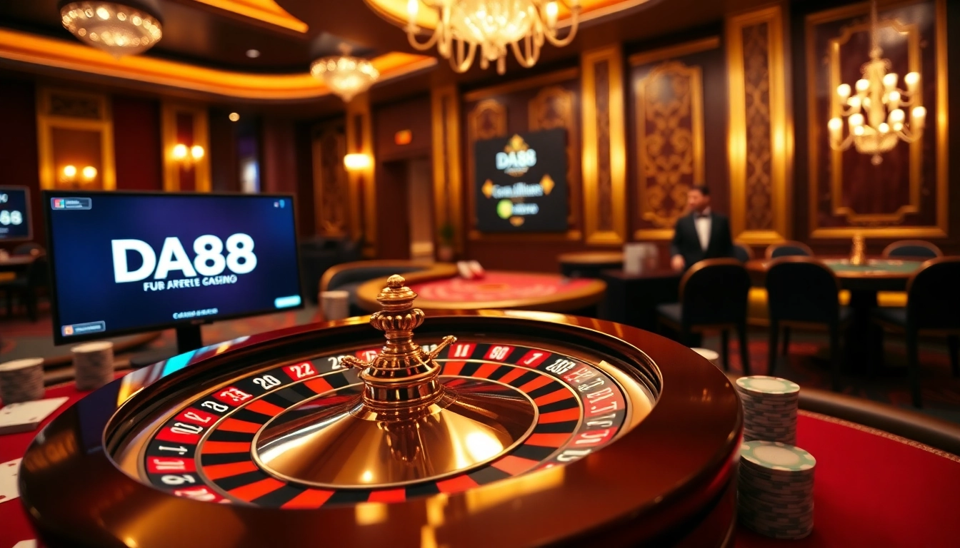 DA88 players engaged in thrilling roulette action at a luxurious online casino.
