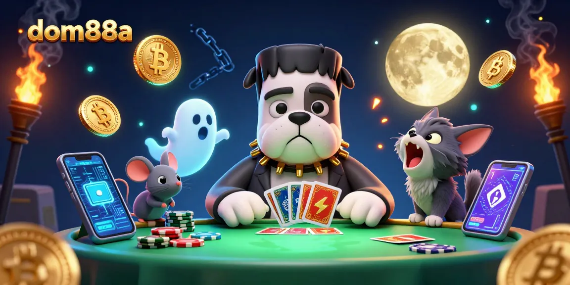 Experience exhilarating card deals with dom88a in a spooky casino scene featuring vibrant characters.