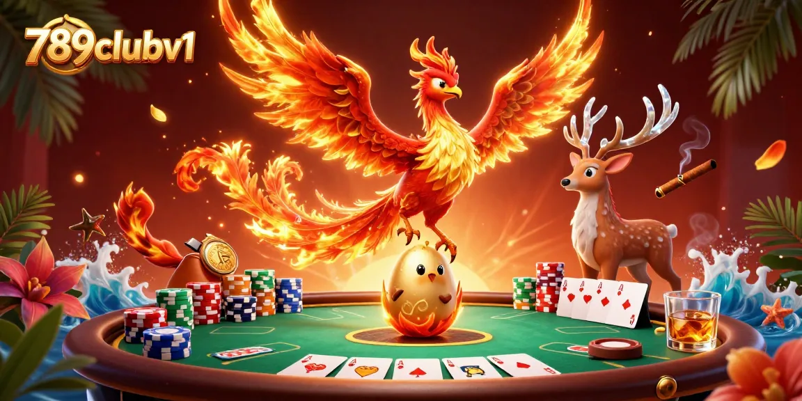 Experience winning with 789clubv1 - a vibrant casino scene featuring poker elements and mythical creatures.