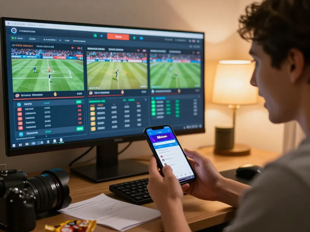 Engaging with 88okwin sports betting app at home, highlighting excitement and strategy.