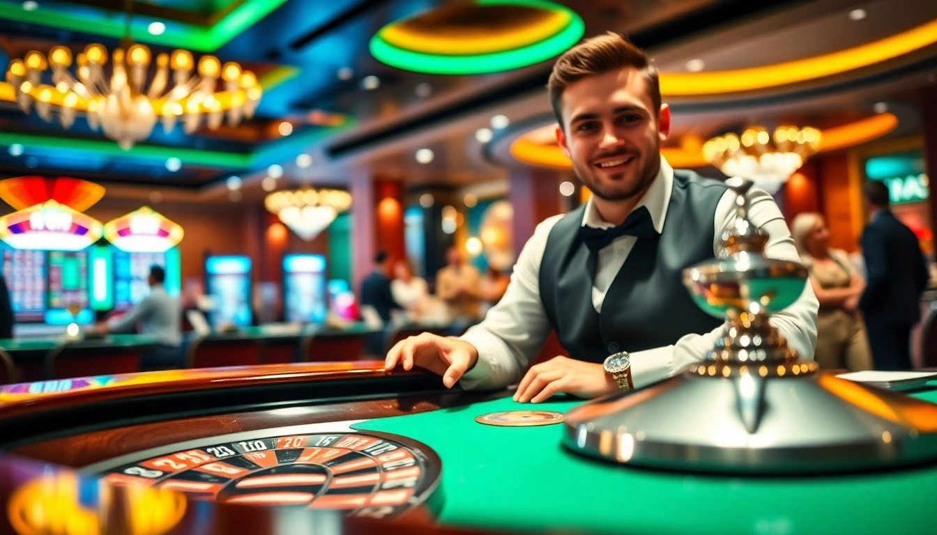 Erlebe aufregende casinospiele mit einem freundlichen Dealer an einem roulettetisch.