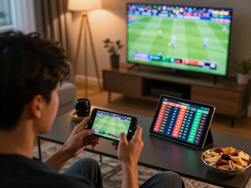 Engaged user exploring sports betting options on https://lucky88s.in.net/ while watching a live match.