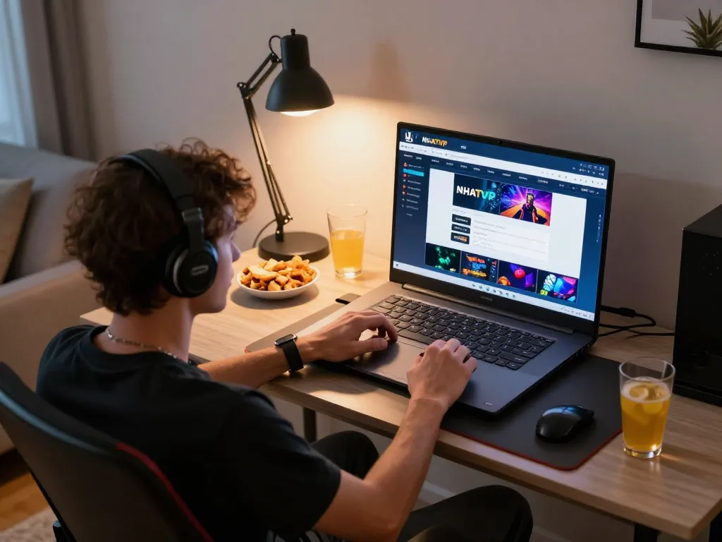 Engaging NHATVIP online gaming scene with a player at home contemplating their next bet.