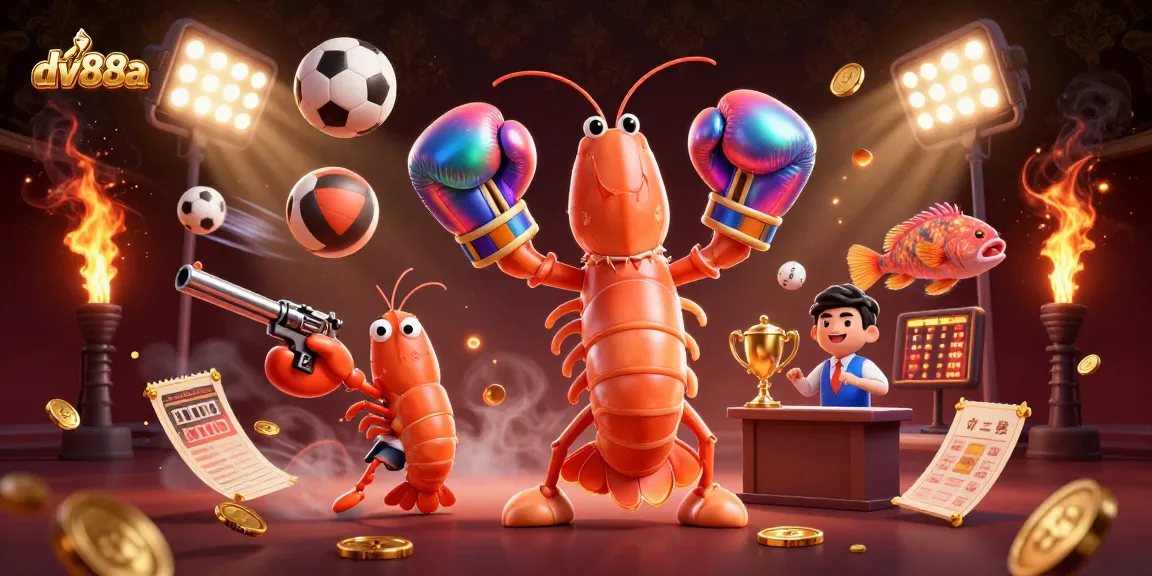 Win big at dv88a with a vibrant casino scene featuring animated sea creatures and dynamic sports elements.