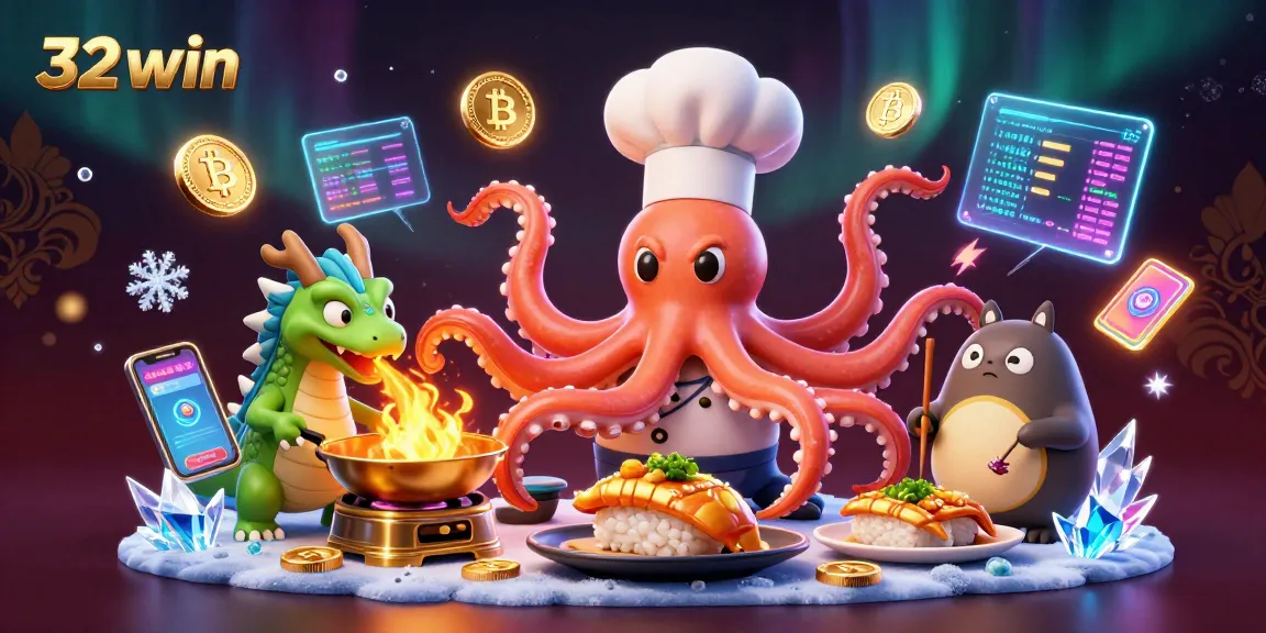 Join the action at 32win with exciting digital casino gaming elements and vibrant characters in an immersive illustration.