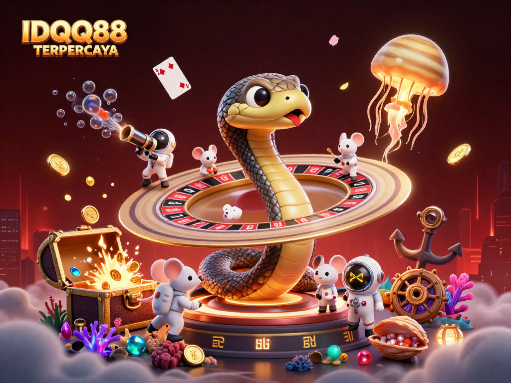 Experience IDQQ88 TERPERCAYA with astronaut mice betting on the roulette wheel of the cosmos.