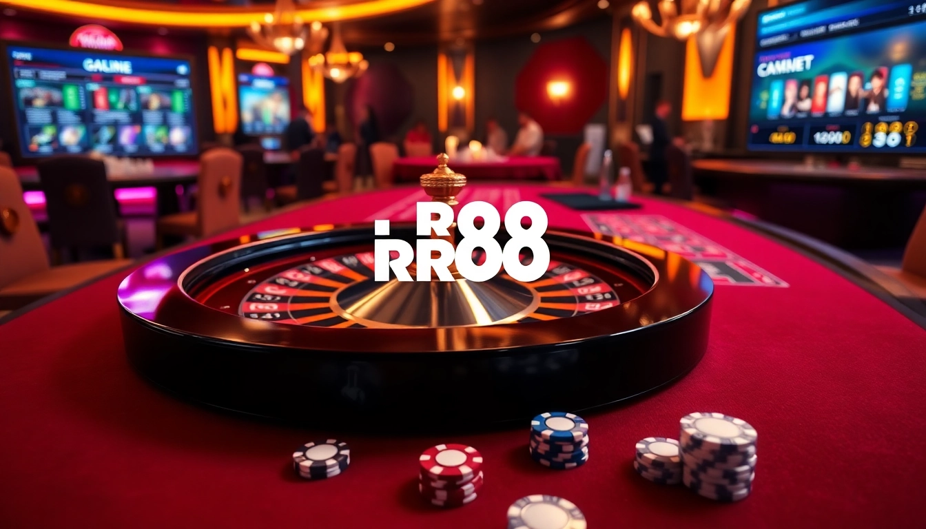 Players enjoying an exciting game experience at RR88's casino, featuring poker chips and roulette.