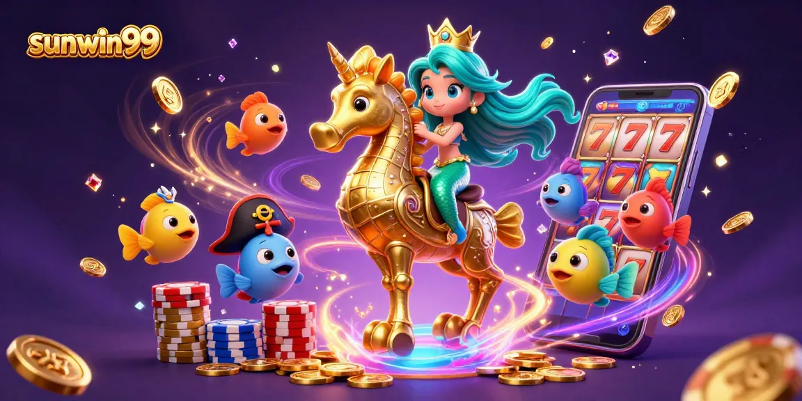 Experience the thrill at sunwin99 with vibrant mermaid and dazzling casino elements in a lively setting.