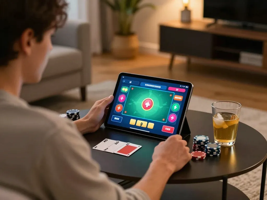 ww88 player enjoying online poker at home with interactive gameplay interface and cozy setting