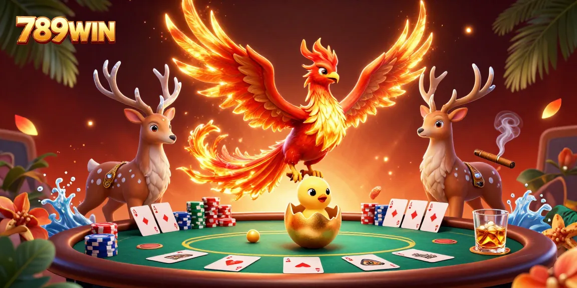 Experience thrilling action at 789WIN with a vibrant casino scene featuring a phoenix and poker elements.