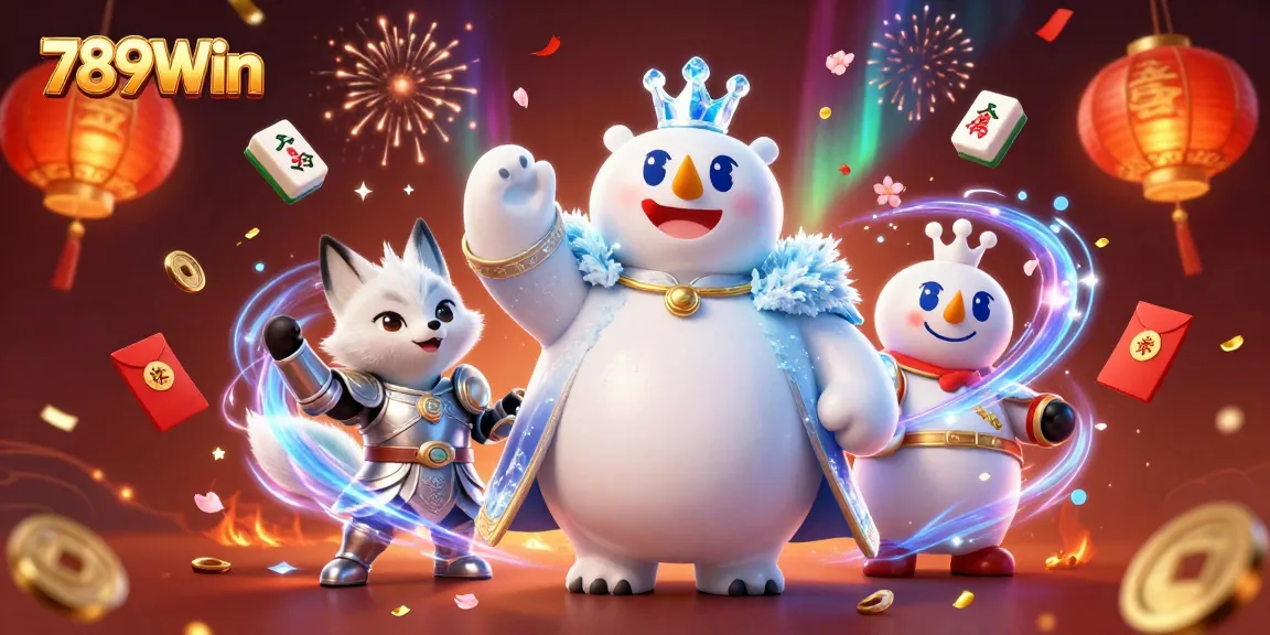 Engage with 789Win's thrilling atmosphere featuring a majestic ice king and dynamic game symbols.
