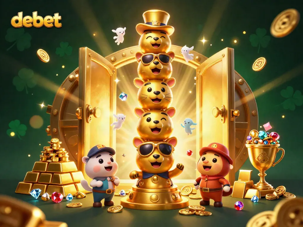 Experience winning thrills with debet's vibrant casino scene filled with golden treasures and luck.