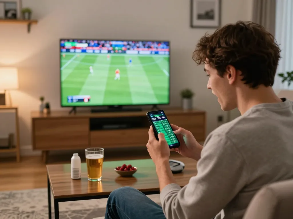Betting on live sports at home with m88zo, showcasing excitement and engagement in a cozy environment.