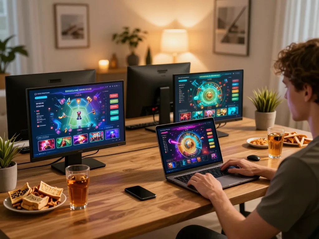 Player enjoying online casino games at home using shbet platform on laptop