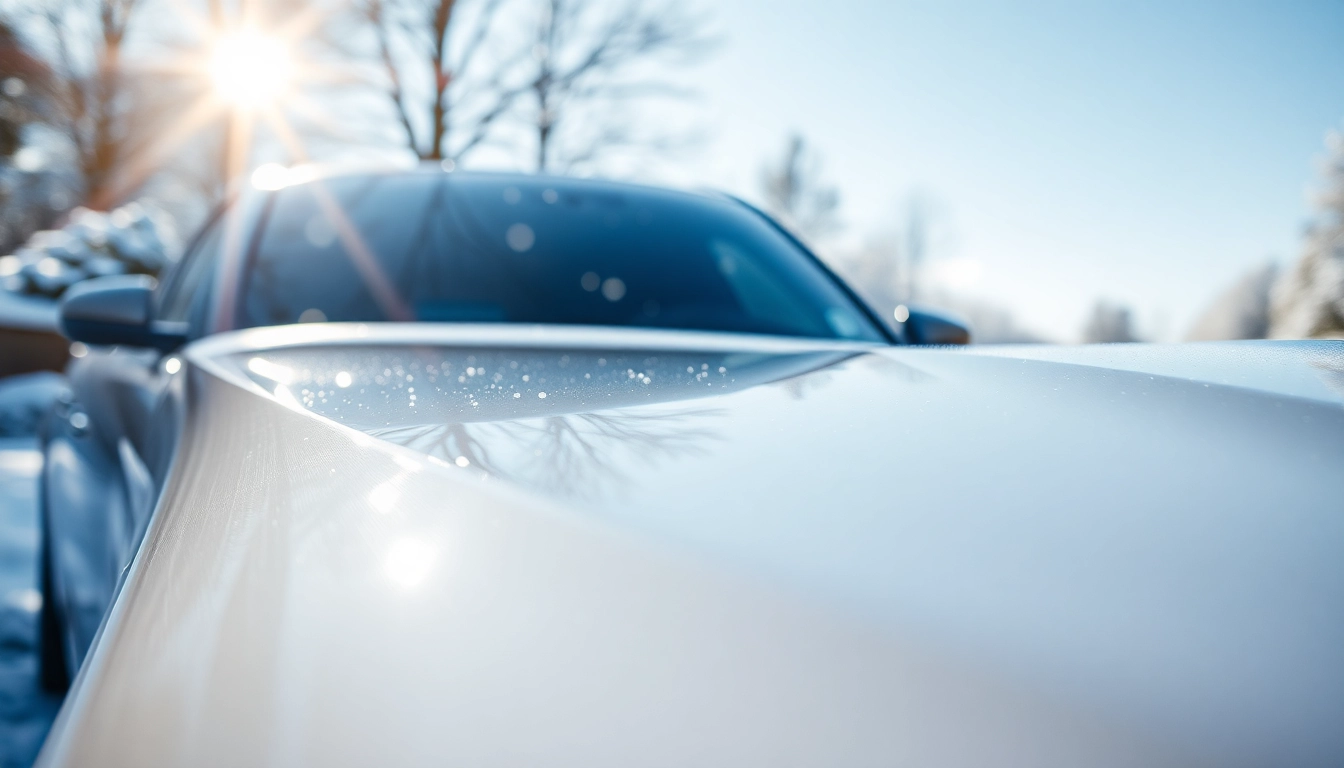 PPF winter road salt protection on a car in snow, showcasing durability and shine.