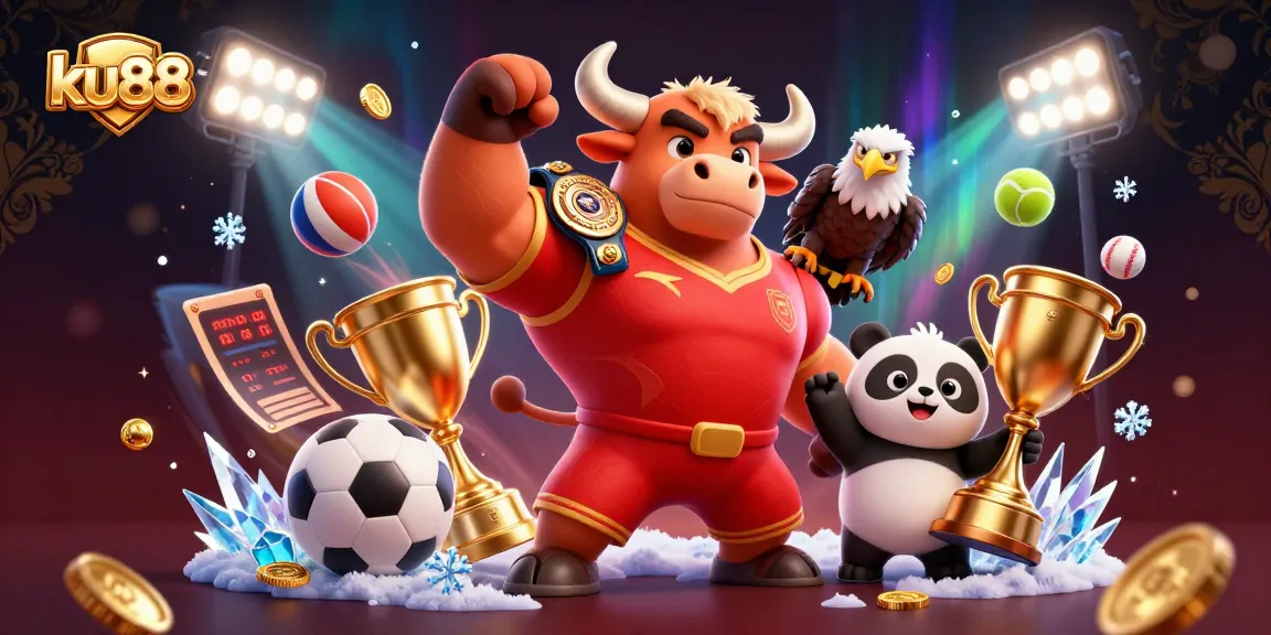 Celebrate victories with ku88 in this vibrant casino scene showcasing dynamic sports action and cheerful characters.
