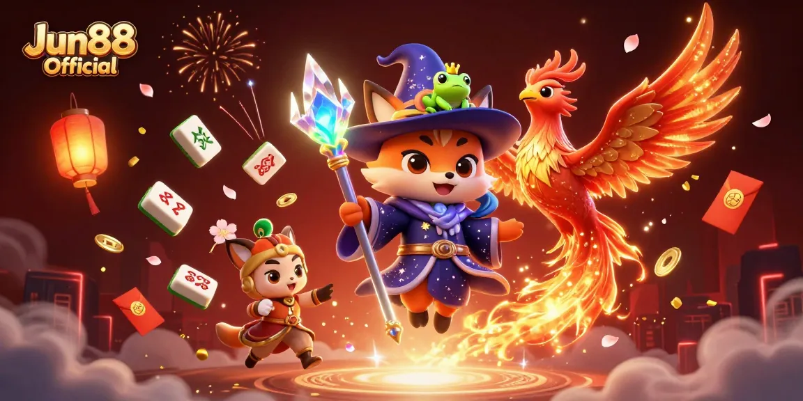 Engage in fun gaming experiences with Jun88 Official, featuring vibrant elements and magical characters.