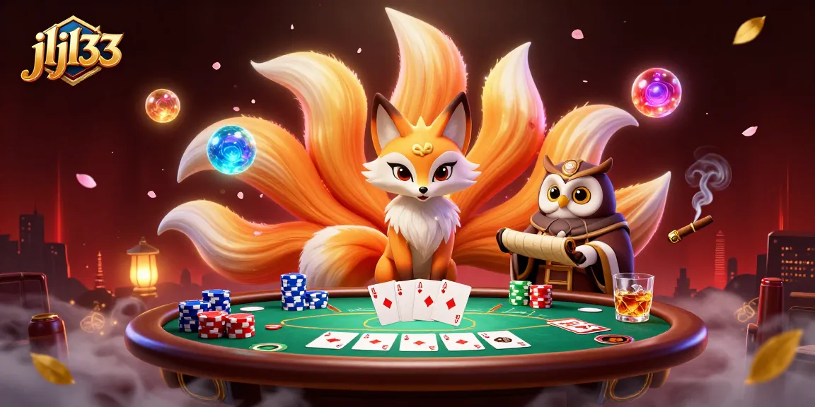Experience thrilling poker gameplay at jljl33 with a vibrant 3D casino scene featuring colorful characters and dynamic game elements.